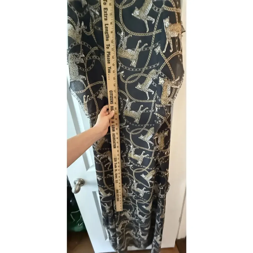 Black Leopard Chain Print Scarf 21x72 Animal Print Fringe Lightweight Wrap Shawl